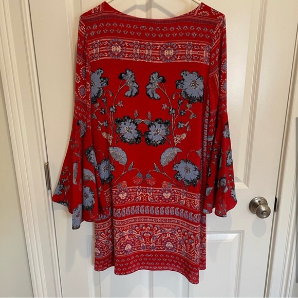 Anthropologie Dress Vanessa Virginia Red Bell Sleeve Bohemian Size 6 - Picture 3 of 4